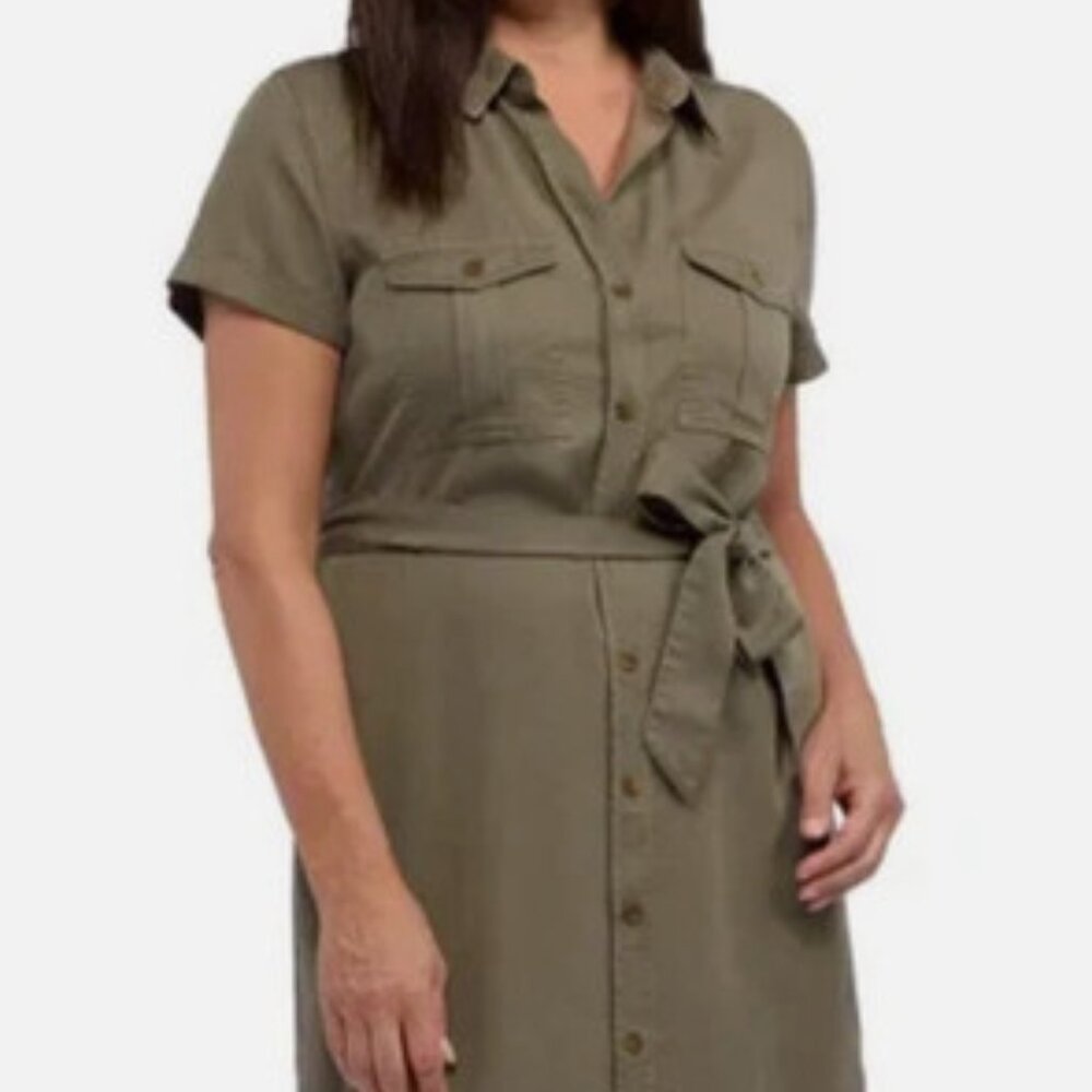 Teddi Rose Women's Size XL Short Sleeve Belted Green Tencel Shirt Dress NWT